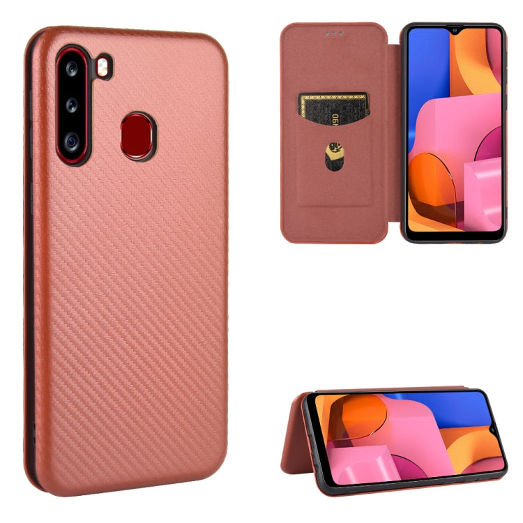 Carbon Fiber Texture Magnetic Horizontal Flip TPU + PC + PU Leather Case with Rope & Card Slot, For Samsung Galaxy A01, For Samsung Galaxy A7(2018) / A750, For Samsung Galaxy A20s, For Samsung Galaxy A21(Eurasian Version), For Samsung Galaxy A31       ...