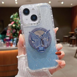 Mirror Butterfly Holder Glitterr MagSafe Phone Case, For iPhone 14, For iPhone 14 Pro, For iPhone 14 Pro Max, For iPhone 13 Pro Max, For iPhone 13 Pro, For iPhone 13, For iPhone 12, For iPhone 12 Pro Max, For iPhone 12 Pro