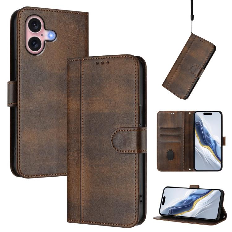 Line Splicing Buckle Retro Leather Phone Case, For iPhone 16 Pro, For iPhone 16 Plus, For iPhone 16, For iPhone 15 Pro Max, For iPhone 15 Pro, For iPhone 15 Plus