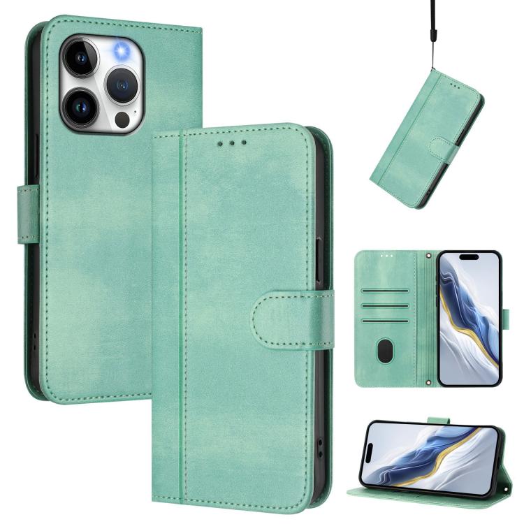 Line Splicing Buckle Retro Leather Phone Case, For iPhone 16 Pro, For iPhone 16 Plus, For iPhone 16, For iPhone 15 Pro Max, For iPhone 15 Pro, For iPhone 15 Plus