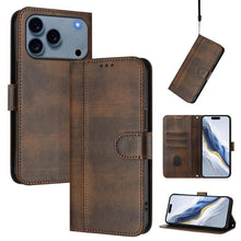 Load image into Gallery viewer, Line Splicing Buckle Retro Leather Phone Case, For iPhone 17e / 16e, For iPhone 17 Pro Max, For iPhone 17 Pro, For iPhone 17, For iPhone Air, For iPhone 16 Pro Max