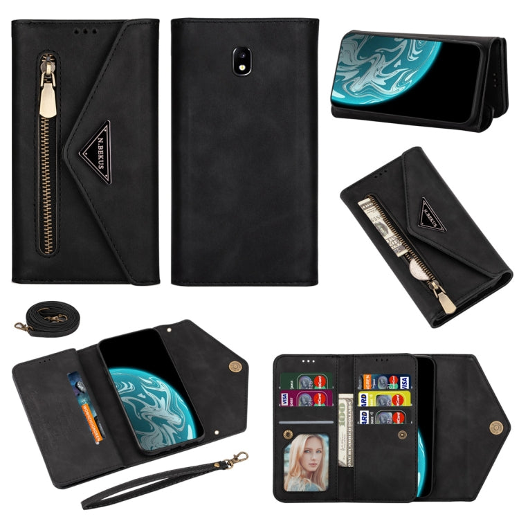 Skin Feel Zipper Horizontal Flip Leather Case with Holder & Card Slots & Photo Frame & Lanyard & Long Rope