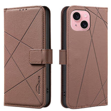 Load image into Gallery viewer, Geometric Pattern RFID Leather Phone Case, For iPhone 16, For iPhone 15 Pro Max, For iPhone 15 Pro, For iPhone 14 Plus / 15 Plus, For iPhone 15, For iPhone 13 / 14, For iPhone 14 Pro, For iPhone 14 Pro Max