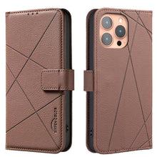 Load image into Gallery viewer, Geometric Pattern RFID Leather Phone Case, For iPhone 16e / 17e, For iPhone 17 Pro Max, For iPhone 17 Pro, For iPhone 17, For iPhone Air, For iPhone 16 Pro Max, For iPhone 16 Pro, For iPhone 16 Plus