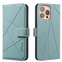 Load image into Gallery viewer, Geometric Pattern RFID Leather Phone Case, For iPhone 16e / 17e, For iPhone 17 Pro Max, For iPhone 17 Pro, For iPhone 17, For iPhone Air, For iPhone 16 Pro Max, For iPhone 16 Pro, For iPhone 16 Plus