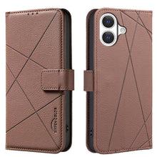 Load image into Gallery viewer, Geometric Pattern RFID Leather Phone Case, For iPhone 16e / 17e, For iPhone 17 Pro Max, For iPhone 17 Pro, For iPhone 17, For iPhone Air, For iPhone 16 Pro Max, For iPhone 16 Pro, For iPhone 16 Plus