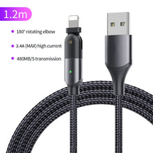 Load image into Gallery viewer, 2.4A USB to 8 Pin 180 Degree Rotating Elbow Charging Cable, 1.2m 8 Pin, 2m 8 Pin