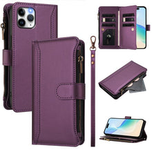 Load image into Gallery viewer, Magnetic Closure 9 Card Slots Zipper Leather Case with Hand Strap, For iPhone 11 Pro Max, For iPhone 11, For iPhone 11 Pro, For iPhone XS / X, For iPhone XR, For iPhone XS Max, For iPhone 8 Plus / 7 Plus