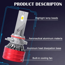Load image into Gallery viewer, 2pcs 25W 2500lm 6000K Car LED Headlight Bulb, 9004, 9005, 9006, 9007, H1, H4, H7, H11, H13