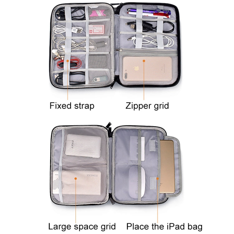 SM01 Multi-function Waterproof Double Layer Data Cable Earphone U Disk Digital Accessories Storage Bag, Size: L, Size: L(Black), Size: L(Navy Blue)
