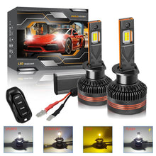 Load image into Gallery viewer, 2pcs/Pack 60W 8000LM 6000K Three Color Remote Control Car LED Headlight Bulb, 9005, 9006, H1, H4, H7, H11