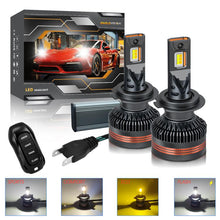 Load image into Gallery viewer, 2pcs/Pack 60W 8000LM 6000K Three Color Remote Control Car LED Headlight Bulb, 9005, 9006, H1, H4, H7, H11