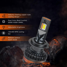 Load image into Gallery viewer, 2pcs/Pack 60W 8000LM 6000K Three Color Remote Control Car LED Headlight Bulb, H7