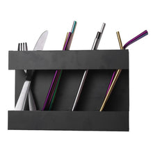 Load image into Gallery viewer, Four-grid Straw Cutlery Metal Storage Rack Kitchen Organizer with 12pcs Soft Magnetic Sheet, with 12pcs Soft Magnetic Sheet