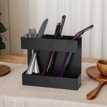 Load image into Gallery viewer, Three-grid Straw Cutlery Metal Storage Rack Kitchen Organizer, without Soft Magnetic Sheet, with 9pcs Soft Magnetic Sheet