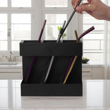 Load image into Gallery viewer, Three-grid Straw Cutlery Metal Storage Rack Kitchen Organizer, without Soft Magnetic Sheet, with 9pcs Soft Magnetic Sheet