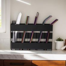 Load image into Gallery viewer, Five-grid Straw Cutlery Metal Storage Rack Kitchen Organizer, without Soft Magnetic Sheet, with 12pcs Soft Magnetic Sheet