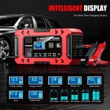 Load image into Gallery viewer, FOXSUR FBC1206F 12V 6A Car Motorcycle Battery Charger Smart Repair Multi-function Charger, EU Plug, US Plug, UK Plug, AU Plug
