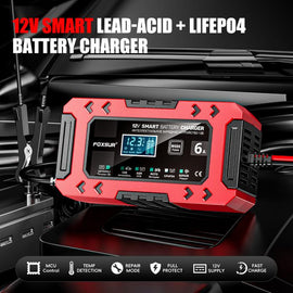 FOXSUR FBC1206F 12V 6A Car Motorcycle Battery Charger Smart Repair Multi-function Charger, EU Plug, US Plug, UK Plug, AU Plug