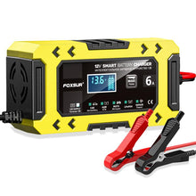 Load image into Gallery viewer, FOXSUR FBC1206F 12V 6A Car Motorcycle Battery Charger Smart Repair Multi-function Charger, EU Plug, US Plug, UK Plug, AU Plug