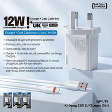 Load image into Gallery viewer, WK WP-U76 Kinkong 12W USB Charger Set, UK Plug, US Plug, EU Plug