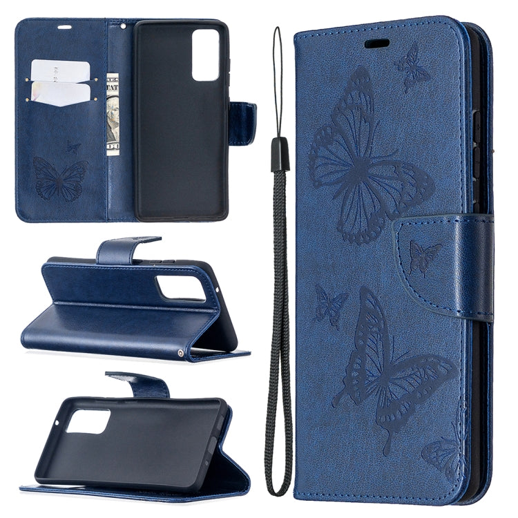 Embossing Two Butterflies Pattern Horizontal Flip PU Leather Case with Holder & Card Slot & Wallet & Lanyard