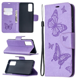 Embossing Two Butterflies Pattern Horizontal Flip PU Leather Case with Holder & Card Slot & Wallet & Lanyard