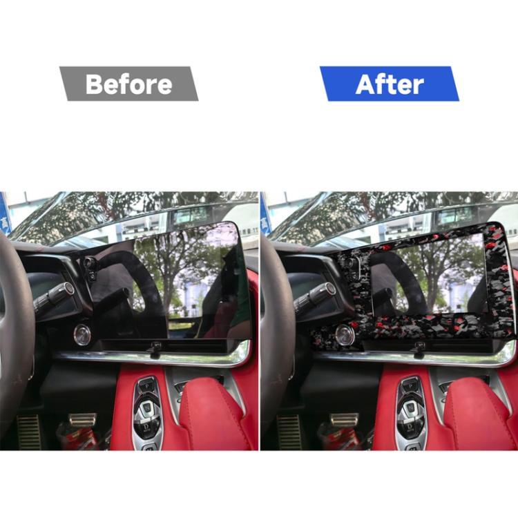 Forged Gold Foil Carbon Fiber Car Central Control Screen Frame Decorative Sticker for Chevrolet Corvette C8 2020-, Left Driver, Central Control Screen Frame, Left Driver