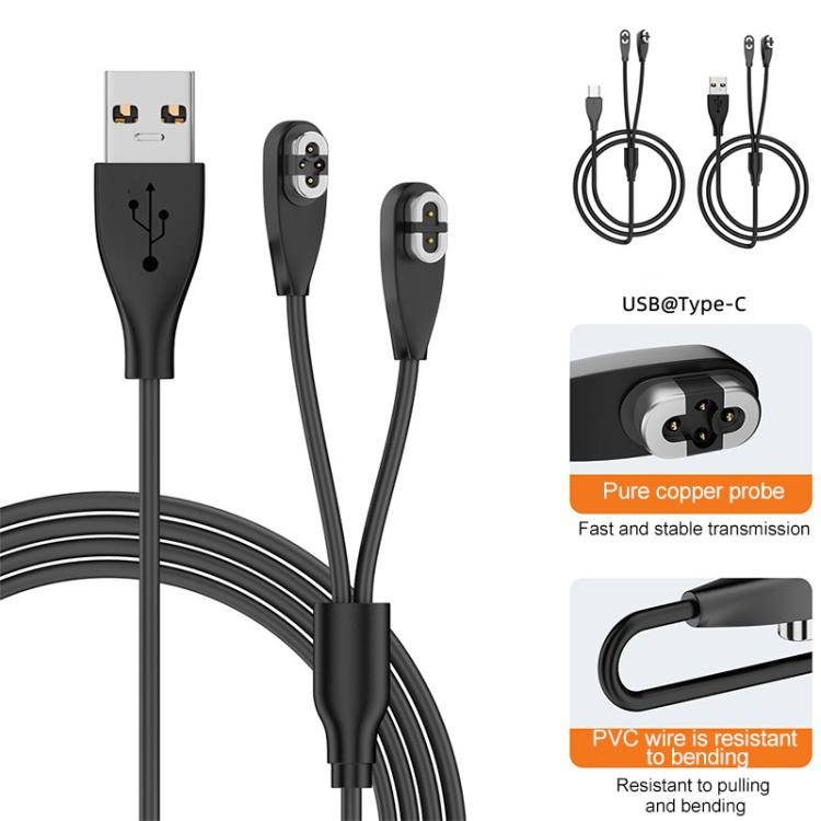 2 in 1 Magnetic Charging Cable For Shokz Bone Conduction Earphone, USB to 2 Pin / 4 Pin, Type-C to 2 Pin / 4 Pin