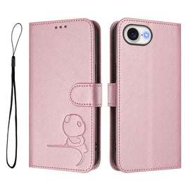 Litter Panda Embossing RFID Leather Phone Case with Lanyard, For iPhone 17e / 16e, For iPhone 17 Pro Max, For iPhone 17 Pro, For iPhone 17, For iPhone Air, For iPhone 16 Pro Max, For iPhone 16 Pro, For iPhone 16 Plus