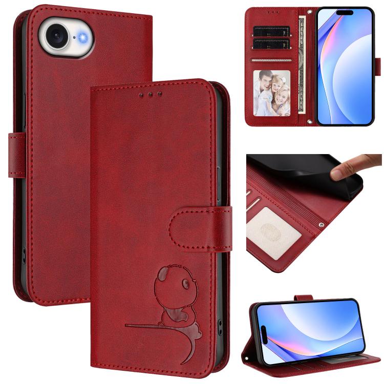 Litter Panda Embossing RFID Leather Phone Case with Lanyard, For iPhone 18 Pro / 17 Pro, For iPhone 18 Pro Max / 17 Pro Max, For iPhone 17e / 16e, For iPhone 17, For iPhone Air, For iPhone 16 Pro Max, For iPhone 16 Pro, For iPhone 16 Plus