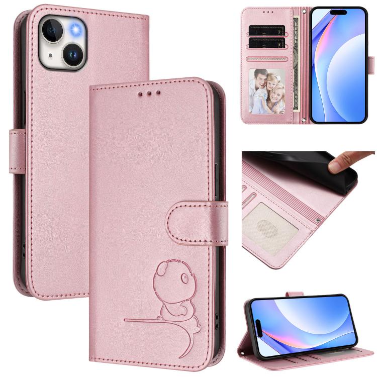 Litter Panda Embossing RFID Leather Phone Case with Lanyard, For iPhone 16, For iPhone 15 Pro Max, For iPhone 15 Pro, For iPhone 15 Plus, For iPhone 15, For iPhone 14 Plus, For iPhone 14 / 13, For iPhone 14 Pro
