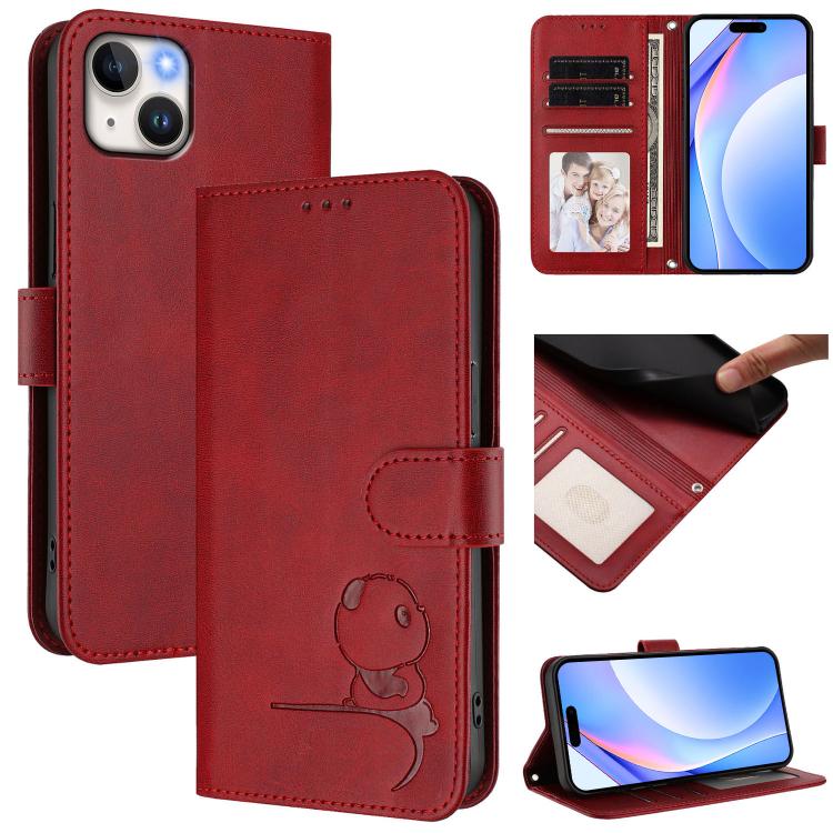 Litter Panda Embossing RFID Leather Phone Case with Lanyard, For iPhone 16, For iPhone 15 Pro Max, For iPhone 15 Pro, For iPhone 15 Plus, For iPhone 15, For iPhone 14 Plus, For iPhone 14 / 13, For iPhone 14 Pro