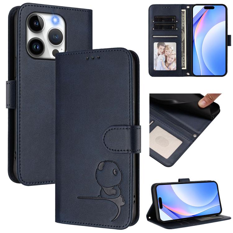 Litter Panda Embossing RFID Leather Phone Case with Lanyard, For iPhone 16, For iPhone 15 Pro Max, For iPhone 15 Pro, For iPhone 15 Plus, For iPhone 15, For iPhone 14 Plus, For iPhone 14 / 13, For iPhone 14 Pro