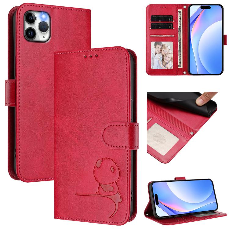 Litter Panda Embossing RFID Leather Phone Case with Lanyard, For iPhone 11 Pro Max, For iPhone 11, For iPhone 11 Pro, For iPhone X / XS, For iPhone XR, For iPhone XS Max, For iPhone 8 Plus / 7 Plus