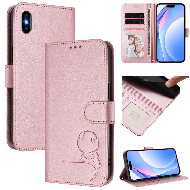 Litter Panda Embossing RFID Leather Phone Case with Lanyard, For iPhone 11 Pro Max, For iPhone 11, For iPhone 11 Pro, For iPhone X / XS, For iPhone XR, For iPhone XS Max, For iPhone 8 Plus / 7 Plus