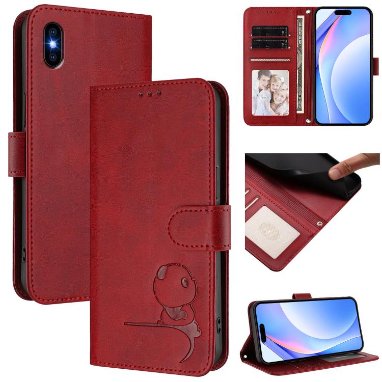 Litter Panda Embossing RFID Leather Phone Case with Lanyard, For iPhone 11 Pro Max, For iPhone 11, For iPhone 11 Pro, For iPhone X / XS, For iPhone XR, For iPhone XS Max, For iPhone 8 Plus / 7 Plus
