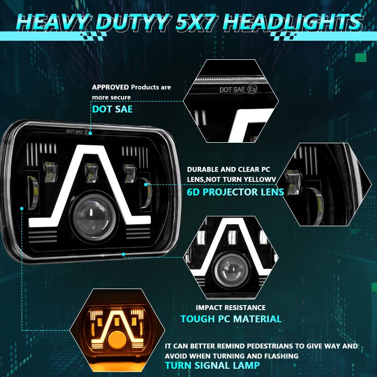 Y24 H4 7 inch Car V-style Square Modified Headlight for Jeep Wrangler, Y24