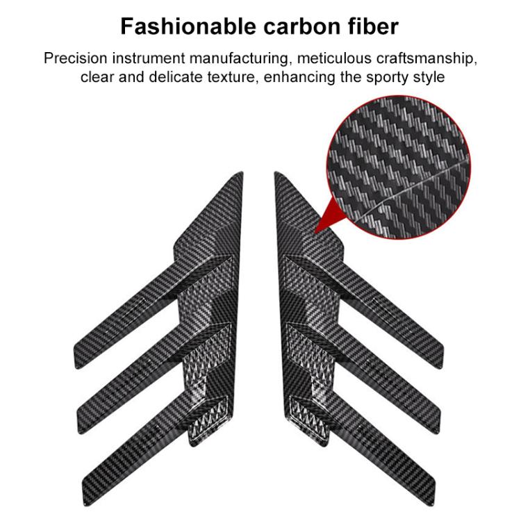 1 Pair Car Rear Windshield Air Cent Shark Fin Decorative Sticker, Carbon Pattern, Bright Black