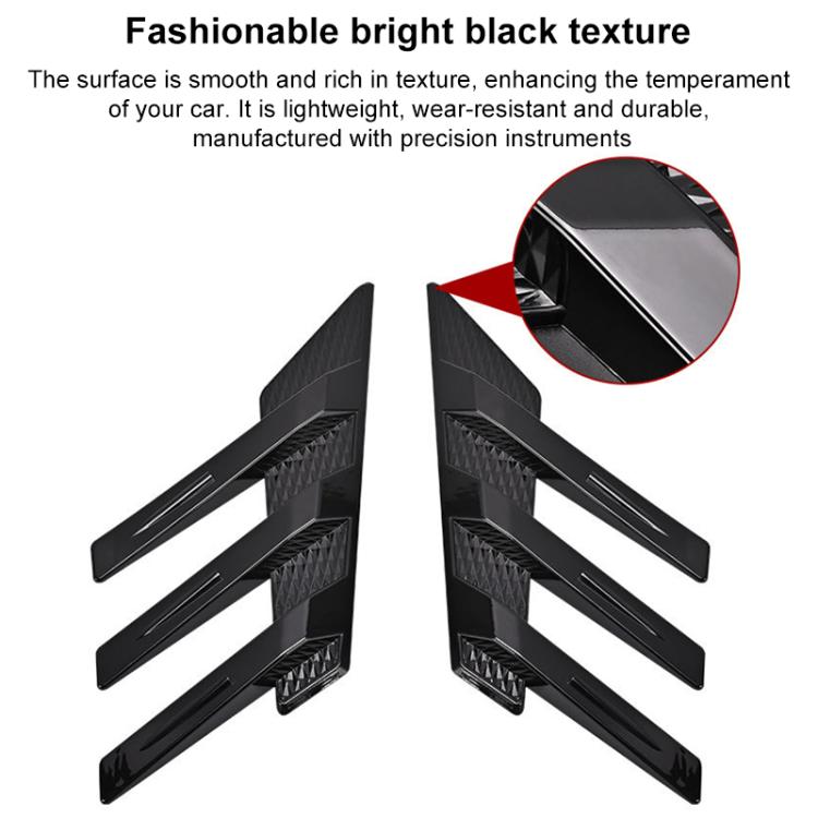 1 Pair Car Rear Windshield Air Cent Shark Fin Decorative Sticker, Carbon Pattern, Bright Black