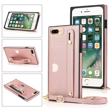 Load image into Gallery viewer, Wrist Strap PU+TPU Shockproof Protective Case with Crossbody Lanyard &amp; Holder &amp; Card Slot, For iPhone 6, For iPhone 7 / 8 / SE 2020, For iPhone 6 Plus, For iPhone 8 Plus / 7 Plus, For iPhone XS / X, For iPhone XR, For iPhone XS Max, For iPhone 11      ...