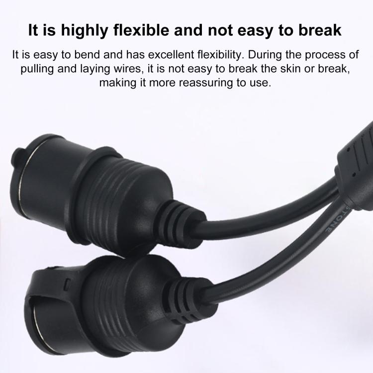12V-24V 2 in 1 Car Cigarette Lighter Extension Cable with Switch, 0.2m, 0.6m, 1m