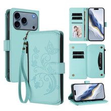 Load image into Gallery viewer, Butterfly Love Flower Multi-card Zipper Wallet Leather Phone Case, For iPhone 18 Pro / 17 Pro, For iPhone 18 Pro Max / 17 Pro Max, For iPhone 17e / 16e, For iPhone 17, For iPhone Air, For iPhone 16 Pro Max