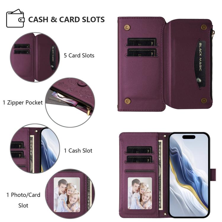 Butterfly Love Flower Multi-card Zipper Wallet Leather Phone Case, For iPhone 18 Pro / 17 Pro, For iPhone 18 Pro Max / 17 Pro Max, For iPhone 17e / 16e, For iPhone 17, For iPhone Air, For iPhone 16 Pro Max