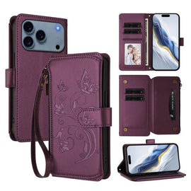 Butterfly Love Flower Multi-card Zipper Wallet Leather Phone Case, For iPhone 18 Pro / 17 Pro, For iPhone 18 Pro Max / 17 Pro Max, For iPhone 17e / 16e, For iPhone 17, For iPhone Air, For iPhone 16 Pro Max