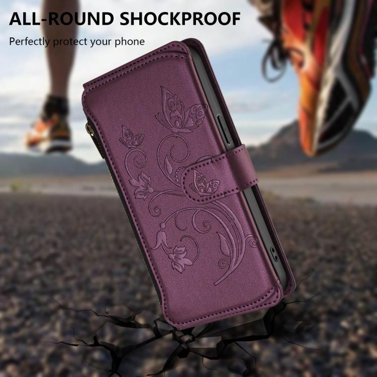 Butterfly Love Flower Multi-card Zipper Wallet Leather Phone Case, For iPhone 18 Pro / 17 Pro, For iPhone 18 Pro Max / 17 Pro Max, For iPhone 17e / 16e, For iPhone 17, For iPhone Air, For iPhone 16 Pro Max