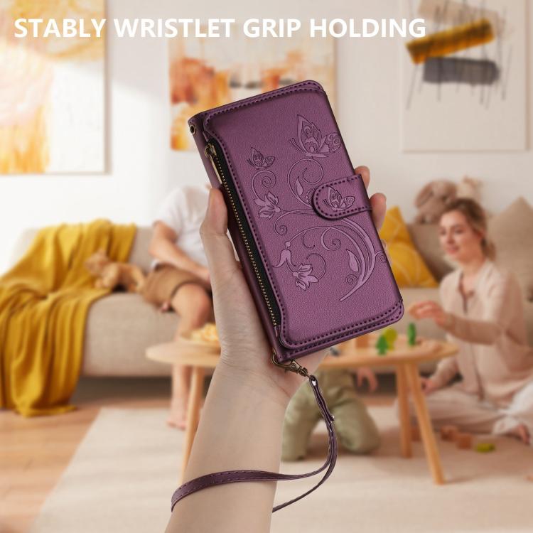 Butterfly Love Flower Multi-card Zipper Wallet Leather Phone Case, For iPhone 18 Pro / 17 Pro, For iPhone 18 Pro Max / 17 Pro Max, For iPhone 17e / 16e, For iPhone 17, For iPhone Air, For iPhone 16 Pro Max
