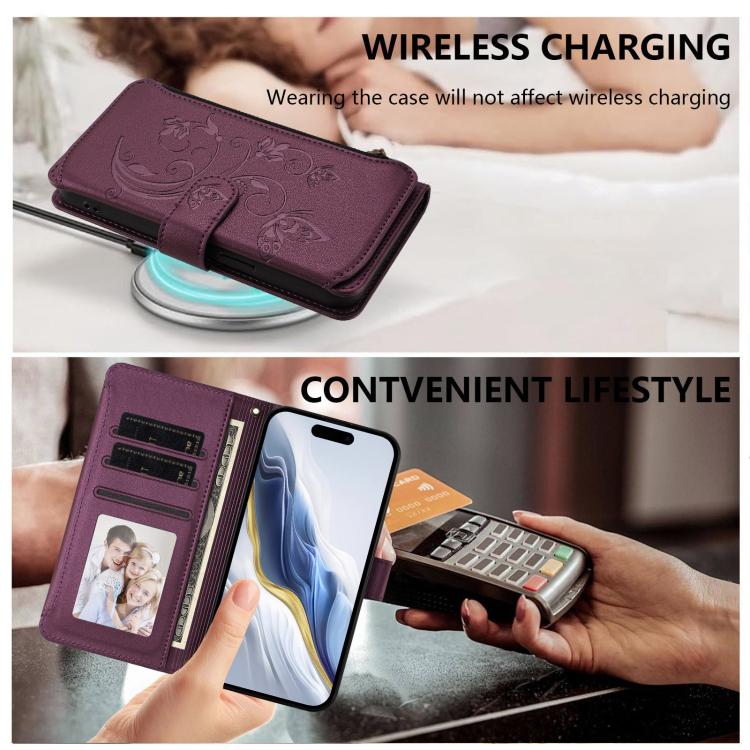 Butterfly Love Flower Multi-card Zipper Wallet Leather Phone Case, For iPhone 18 Pro / 17 Pro, For iPhone 18 Pro Max / 17 Pro Max, For iPhone 17e / 16e, For iPhone 17, For iPhone Air, For iPhone 16 Pro Max