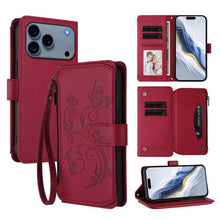 Load image into Gallery viewer, Butterfly Love Flower Multi-card Zipper Wallet Leather Phone Case, For iPhone 18 Pro / 17 Pro, For iPhone 18 Pro Max / 17 Pro Max, For iPhone 17e / 16e, For iPhone 17, For iPhone Air, For iPhone 16 Pro Max