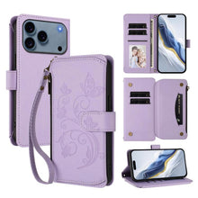 Load image into Gallery viewer, Butterfly Love Flower Multi-card Zipper Wallet Leather Phone Case, For iPhone 18 Pro / 17 Pro, For iPhone 18 Pro Max / 17 Pro Max, For iPhone 17e / 16e, For iPhone 17, For iPhone Air, For iPhone 16 Pro Max